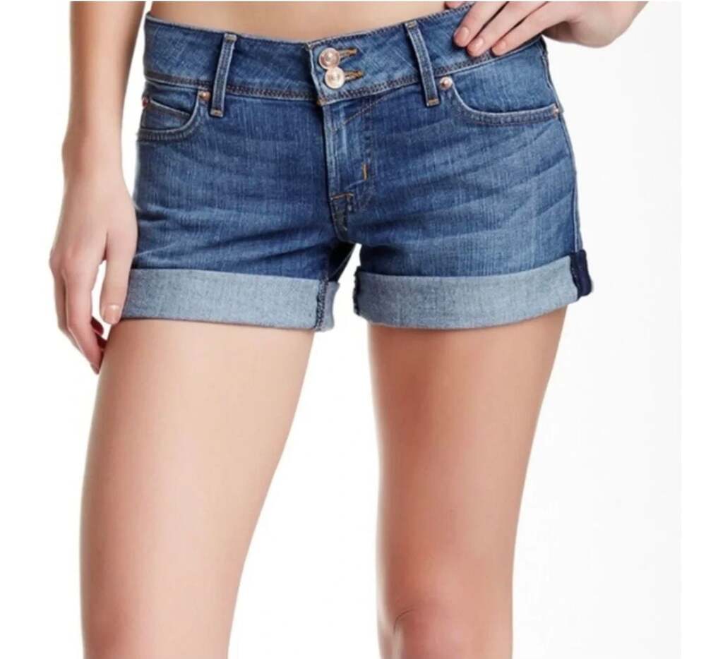 Hudson Jeans Croxley Mid-Thigh Cuffed Denim Shorts with Flap Pockets 31